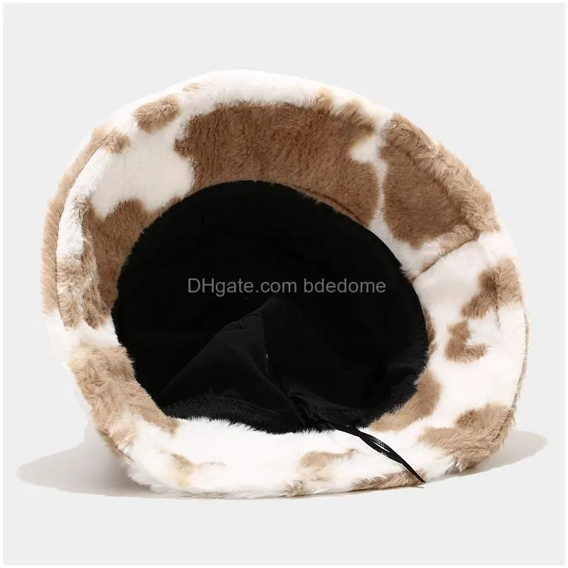 8 Styles Black And White Cow Pattern Fisherman Hat Tourism Outdoor Warm Plush Female Printing Basin Caps Drop Delivery Dh6K5