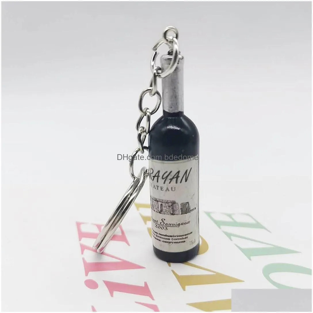 7 Colors Creative Wine Bottle Keychain Pendant Simation Bottles Key Chain Bag Ornament Craft Gift Drop Delivery Dh1Ra