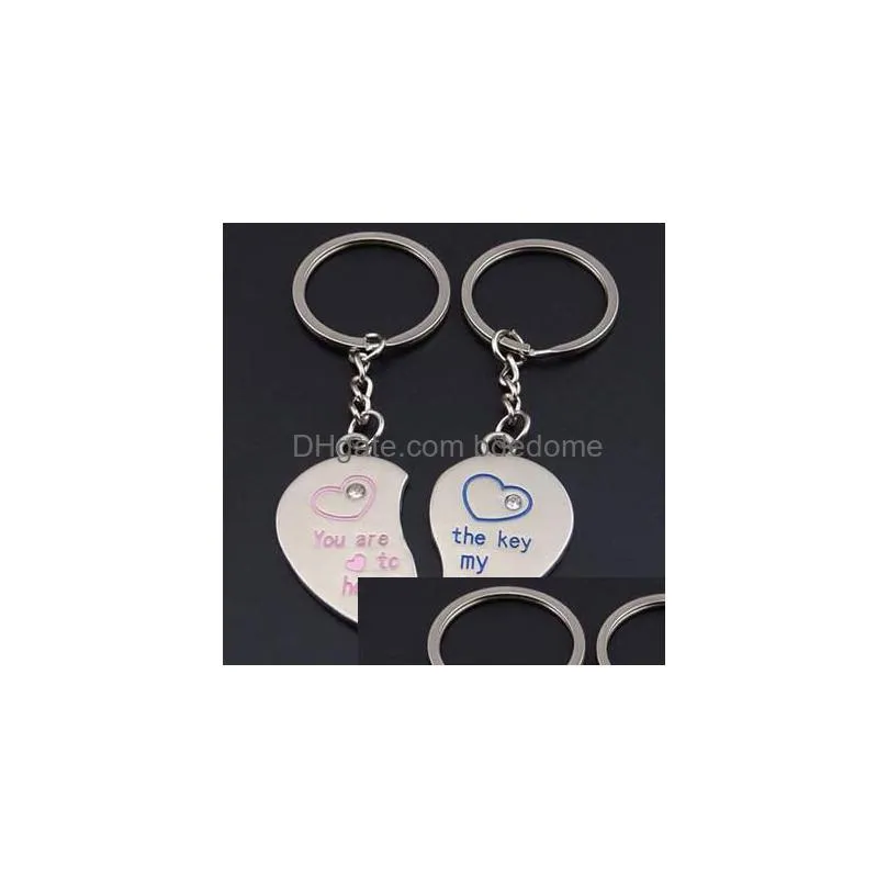 Lovers Keychain Metal Heart-Shaped Couple Keychains Couples Two In One Heart Key Chain Valentines Day Gift Wonderf Blessing Of Love Dr Dhj3B