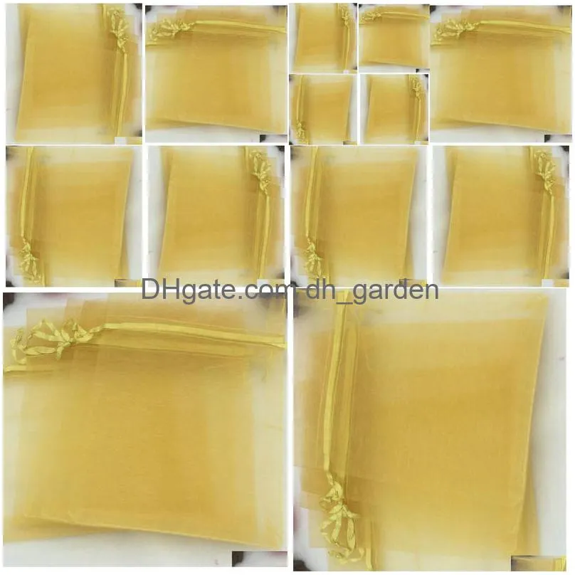 Jewelry Pouches, Bags 100Pcs Golden With Dstring Organza Gift Bags 7X9Cm 9X12Cm 10X15Cm Wedding Party Christmas Favor Gold C Dhgarden Dhdin