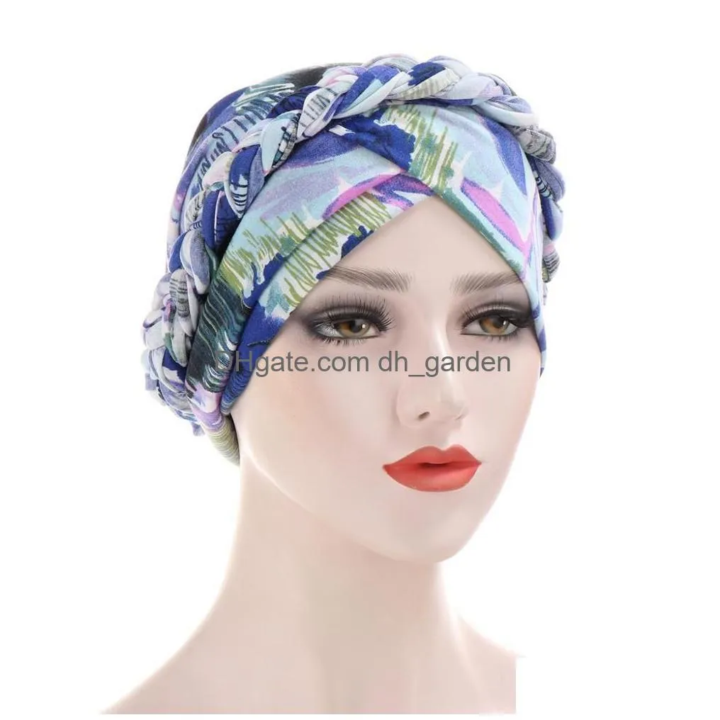 Beanie/Skull Caps Muslim Women Silk Braid Pre Tied Turban Hat Headscarf Cancer Chemo Beanie Cap Hijab Headwear Head Wrap Hai Dhgarden Dhjc7