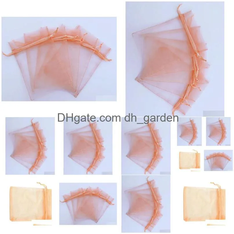 Jewelry Pouches, Bags S 100Pcs Peach Pink Organza Wedding Party Favor Gift Candy Sheer Bags Jewelry Drop Delivery Jewelry Je Dhgarden Dhzdw