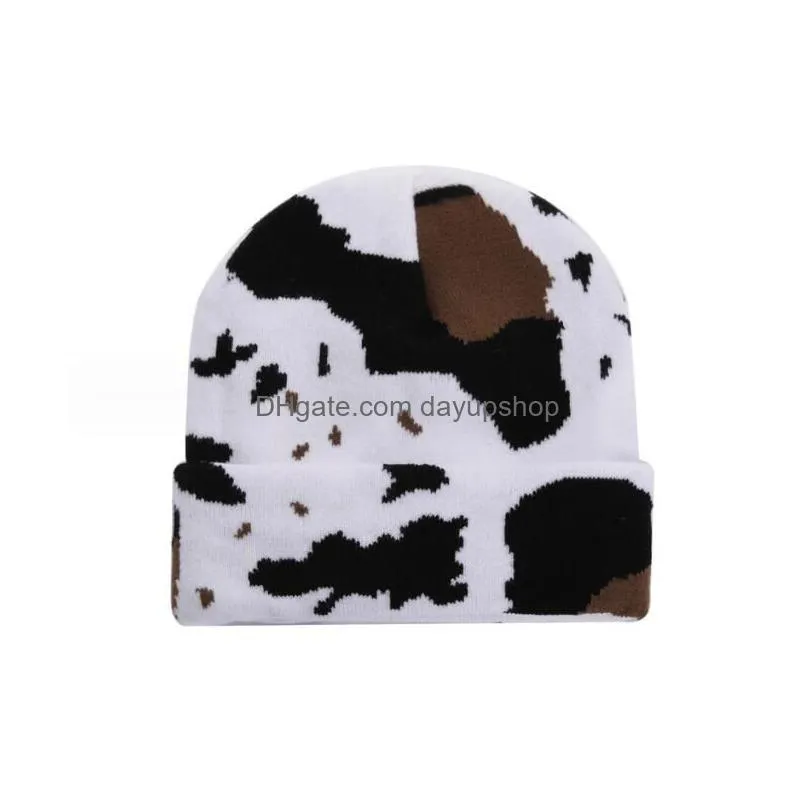 18 Colors Autumn Winter Leopard Print Beanie Men Women Warm Knitted Hat Student Cute Zebra Cow Cap Drop Delivery Dhmac