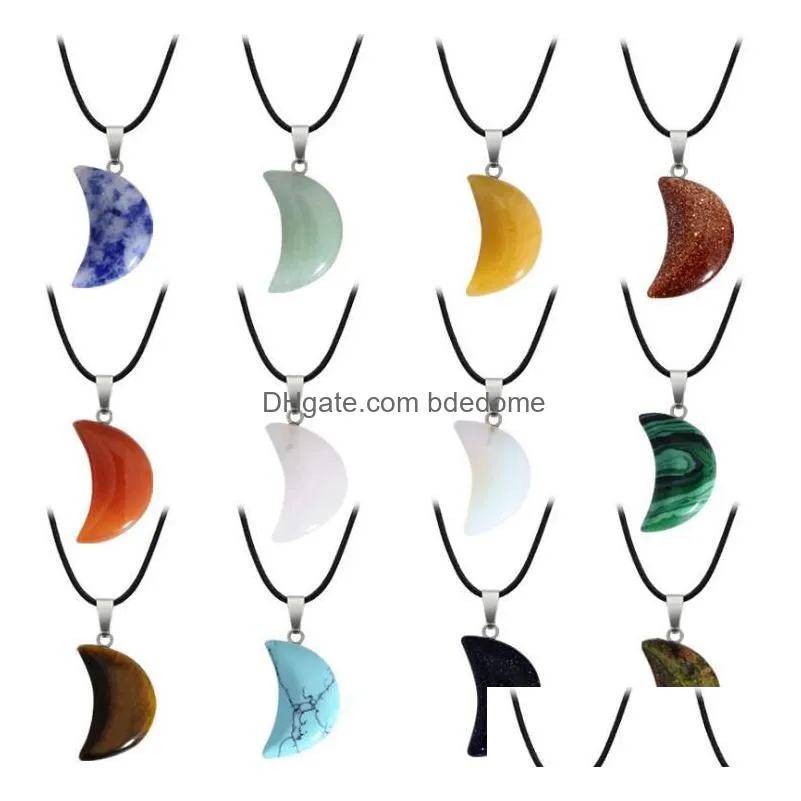 Natural Stone Pendants Necklaces Star Moon Six Prism Cross Water Drop Healing Crystals Amethyst Quartz Bead Chakra Drop Delivery Dhuqa