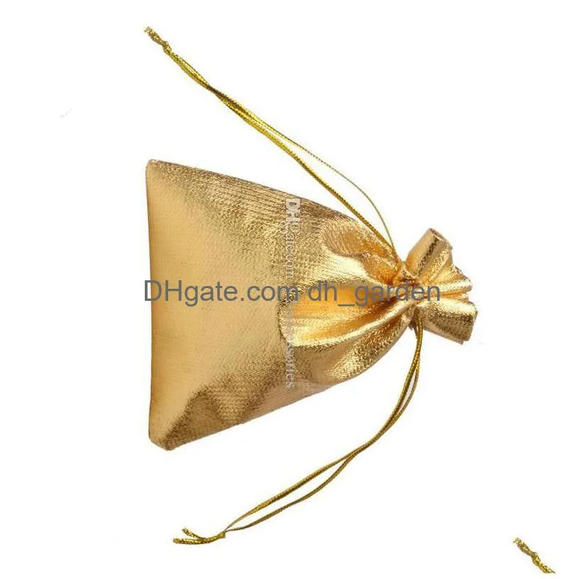 Jewelry Pouches, Bags 100Pcs/Lot Gold Plated Gauze Satin Jewelry Bags Dstring Organza Christmas Gift Pouches Packing Bag 7X9 Dhgarden Dhtjl