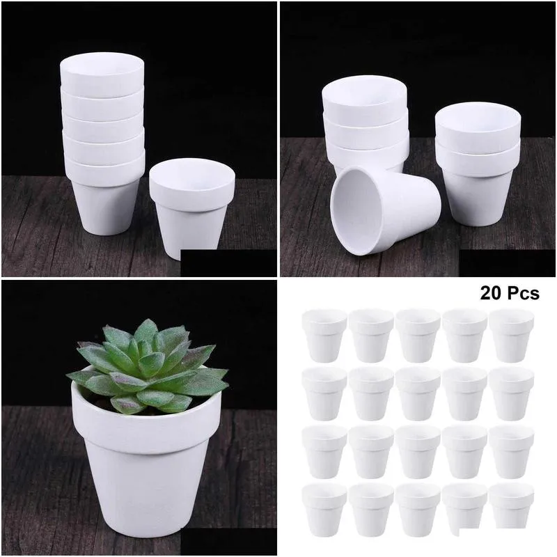 20pcs Small White Terracotta Pot Clay Ceramic Pottery Planter Cactus Flower Pots Succulent Nursery Pots With Hole (White) Y0910