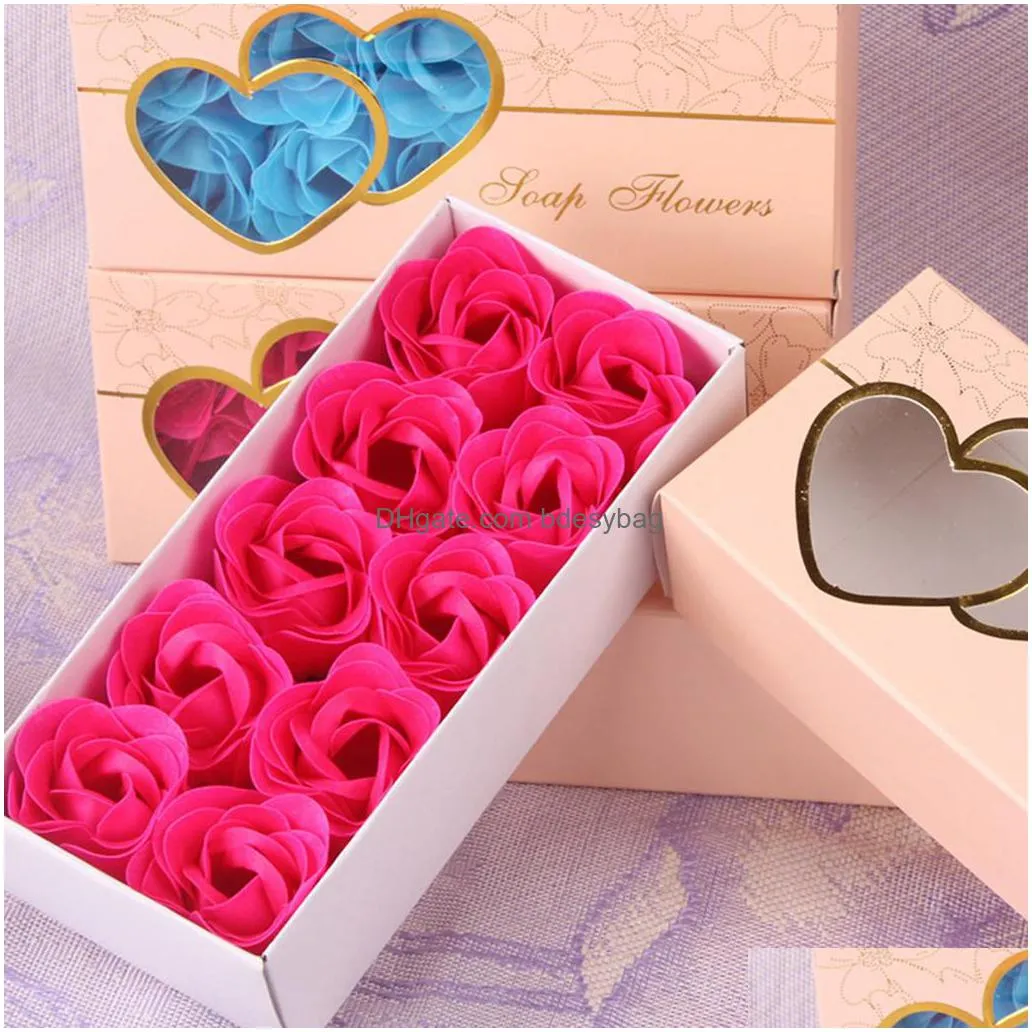 10pcs/set romantic rose soap flower heads artificial flowers bathing petals box for valentines day wedding decoration gift