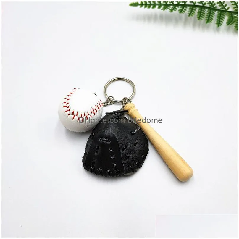 Creative Glove Baseball Keychains Pu Leather Add Wood Key Ring Sport Keychain Promotion Gift Mini Softball Drop Delivery Dhoa2