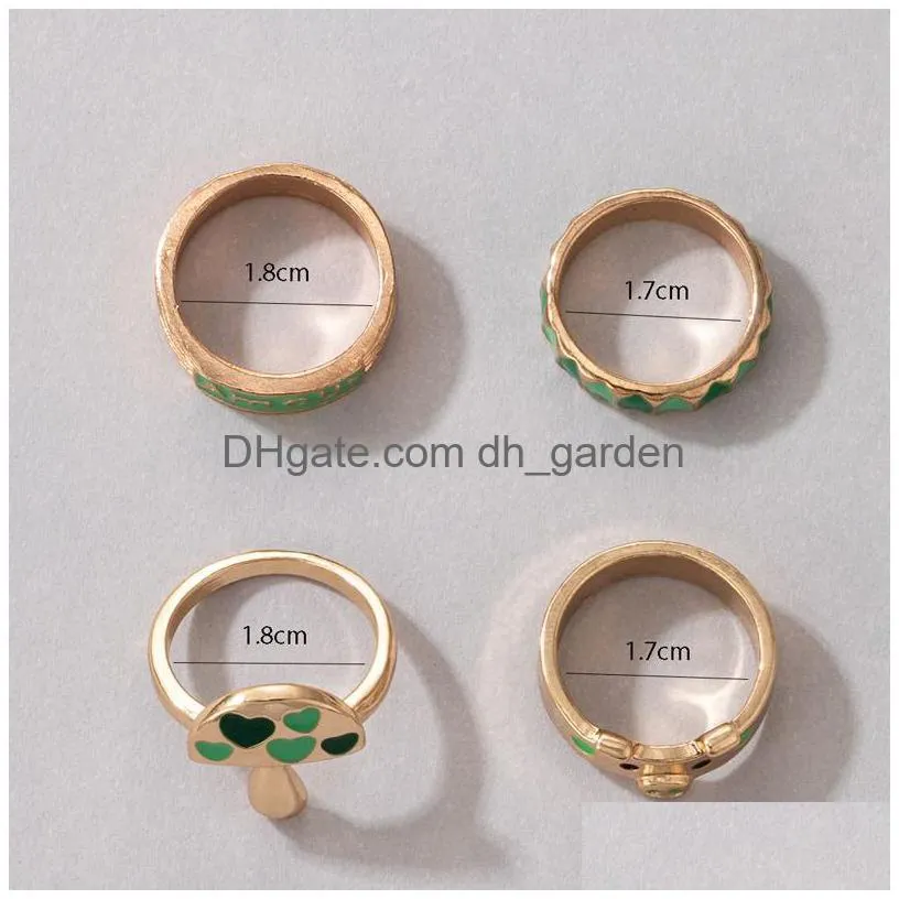 Cluster Rings Ins Fashion Amour Mushroom Pig Cute Ring Sets For Women Girls Heart Alloy Metal Party Jewelry 4Pcs/Sets Drop D Dhgarden Dhvqg