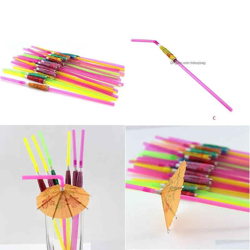 20pcs umbrella disposable bendable colorful drinking straws for luau parties bars restaurants