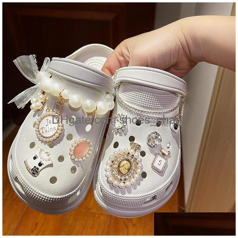 pearl diamond chain charms shoe buckle backpack slipper fit croc kids wristbands accessories gifts toy diy girl decoration