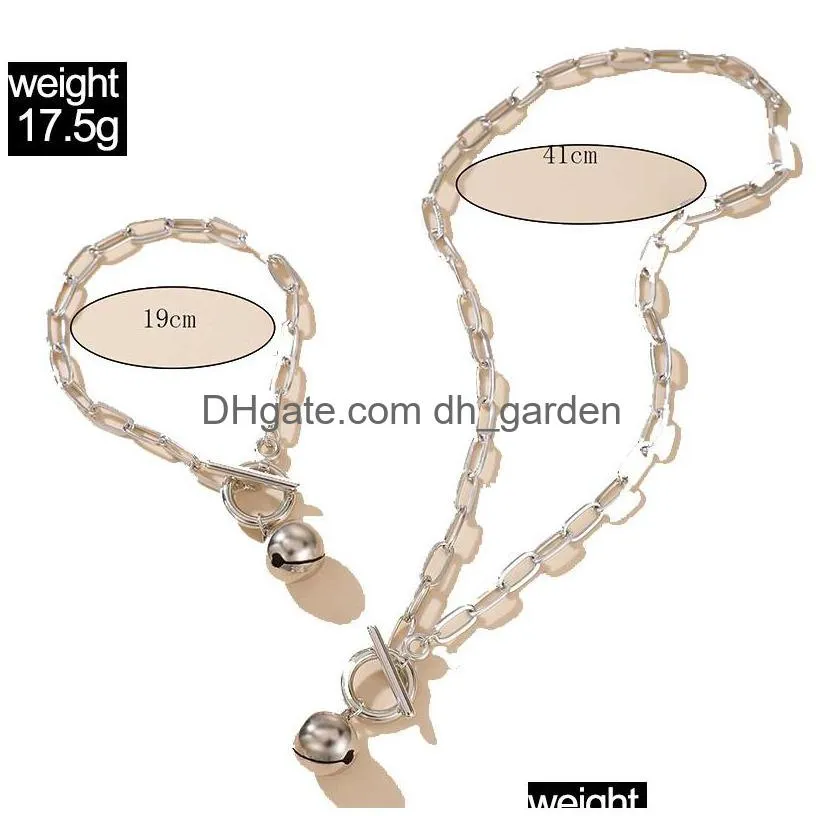 Chokers Bohemian Sier Color Bell Word Buckle Bracelet Necklace Combination For Women Alloy Adjustable Jewelry Set Drop Deliv Dhgarden Dhhrv
