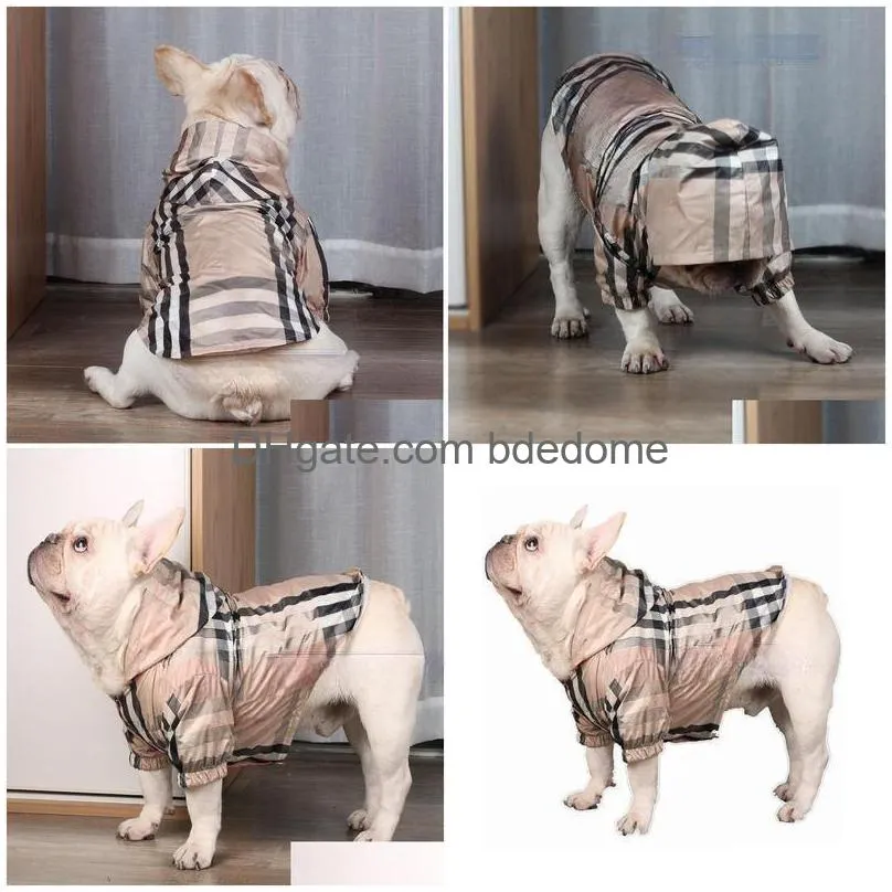 designer dog clothes classic check pattern dog apparel dogs raincoat lightweight windbreaker hooded jacket for french bullodg pug boston terrier outdoor coat
