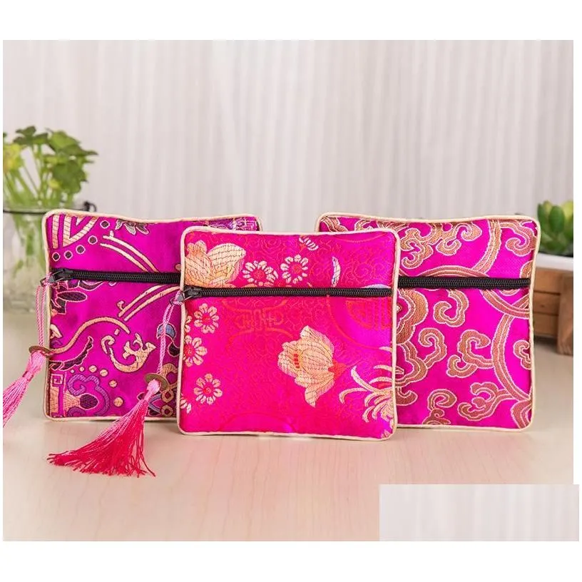 Other Home Garden Chinese Brocade Handmade Silk Bag Embroidery Coin Purses Tassels Zipper Small Jewelry Gift Storage Pouch Party Fa Dhdci