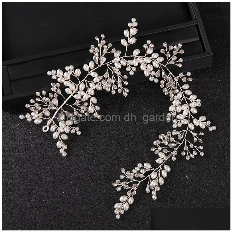 Headbands Handmade Long Pearl Hair Band Crystal Wedding Headband Women Head Piece Rhinestone Bridesmaid Accessories Drop Del Dhgarden Dhcgs