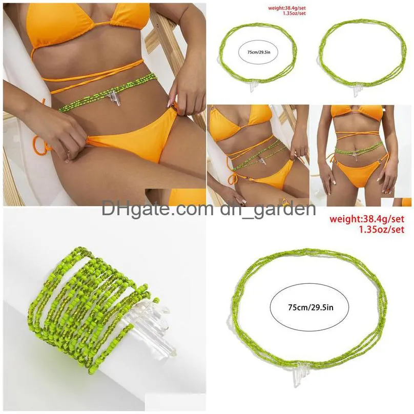 Belly Chains Bohemian Green Color Seed Beads Waist Belly Chain Women Young Girls 2022 Summer Beach Bikini Sweet Cool Y2K Jew Dhgarden Dhnyw