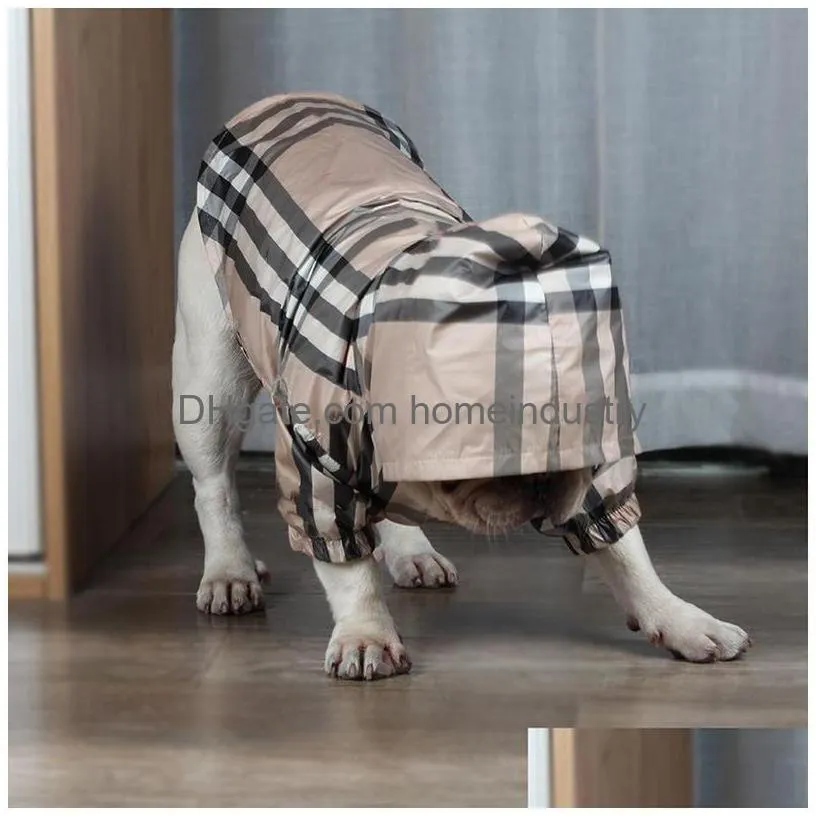 designer dog clothes classic check pattern dog apparel dogs raincoat lightweight windbreaker hooded jacket for french bullodg pug boston terrier outdoor coat