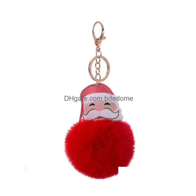 12 Styles Festive Big Red Santa Claus Fluffy Key Chain Faux Rabbit Fur Ball Pom Pon Keychain Women Bag Ring Drop Delivery Dhyhf