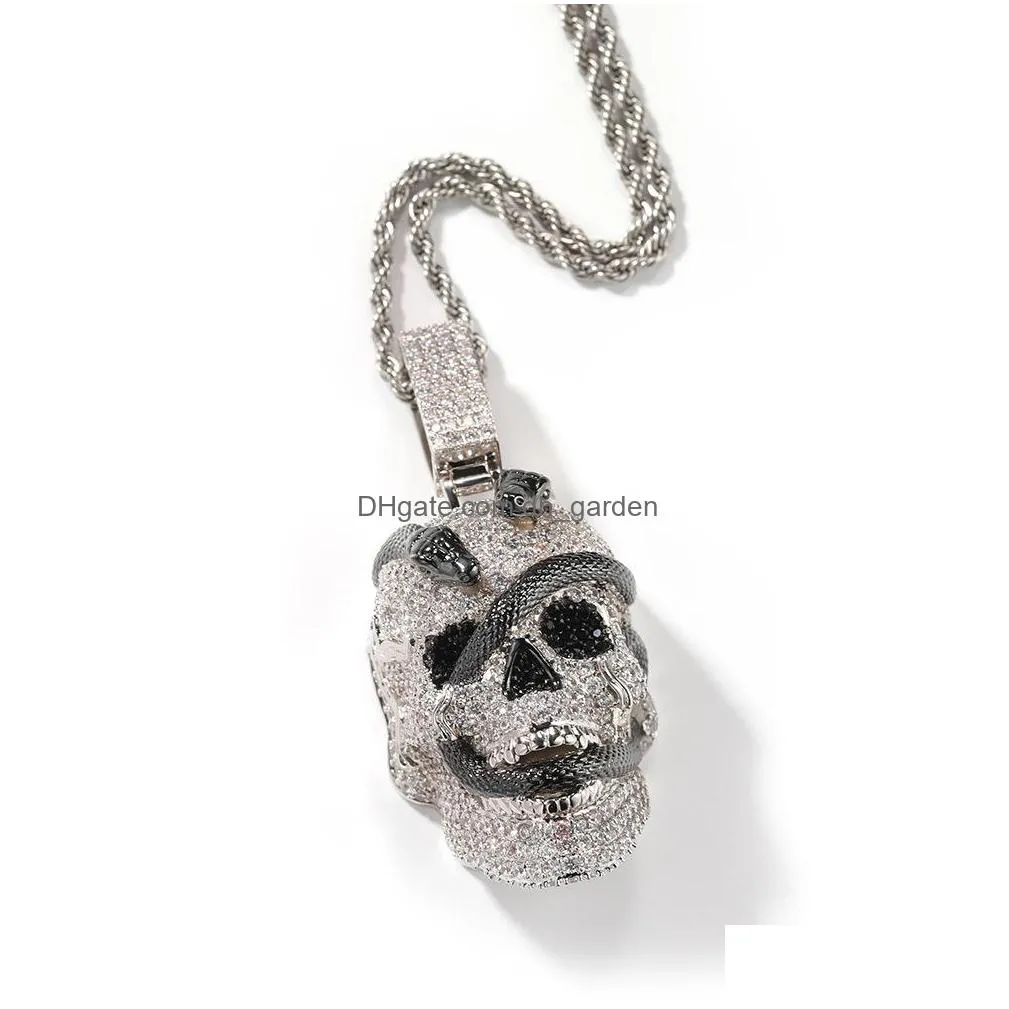 big iced out pendant necklaces mens hip hop vintage gold necklace jewelry coiled snake skull pendant necklace