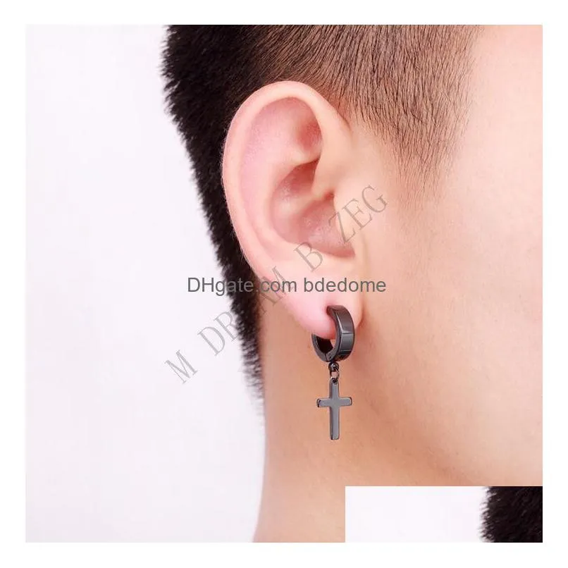 Allergy Cross Ear Clasp Mens Stainless Steel Clip Fashionable Earrings Fashion Punk Studs Jewelry Drop Delivery Dhgdh