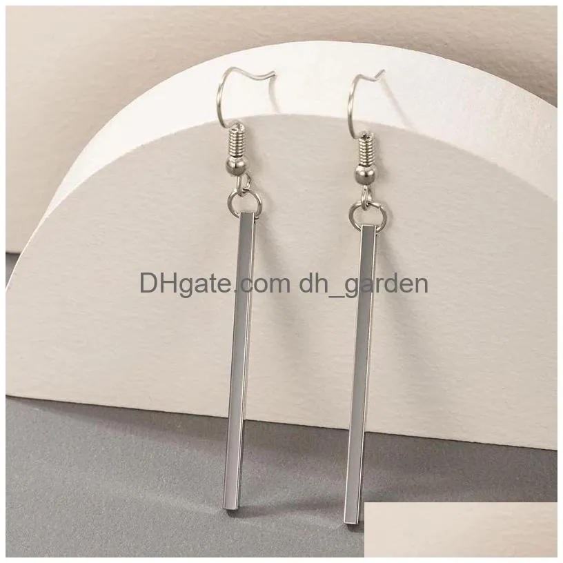 Dangle & Chandelier Dangle Chandelier Simple Stick Drop Earrings For Women New Trendy Sier Color Geoemtry Earring Wedding Je Dhgarden Dhkpm