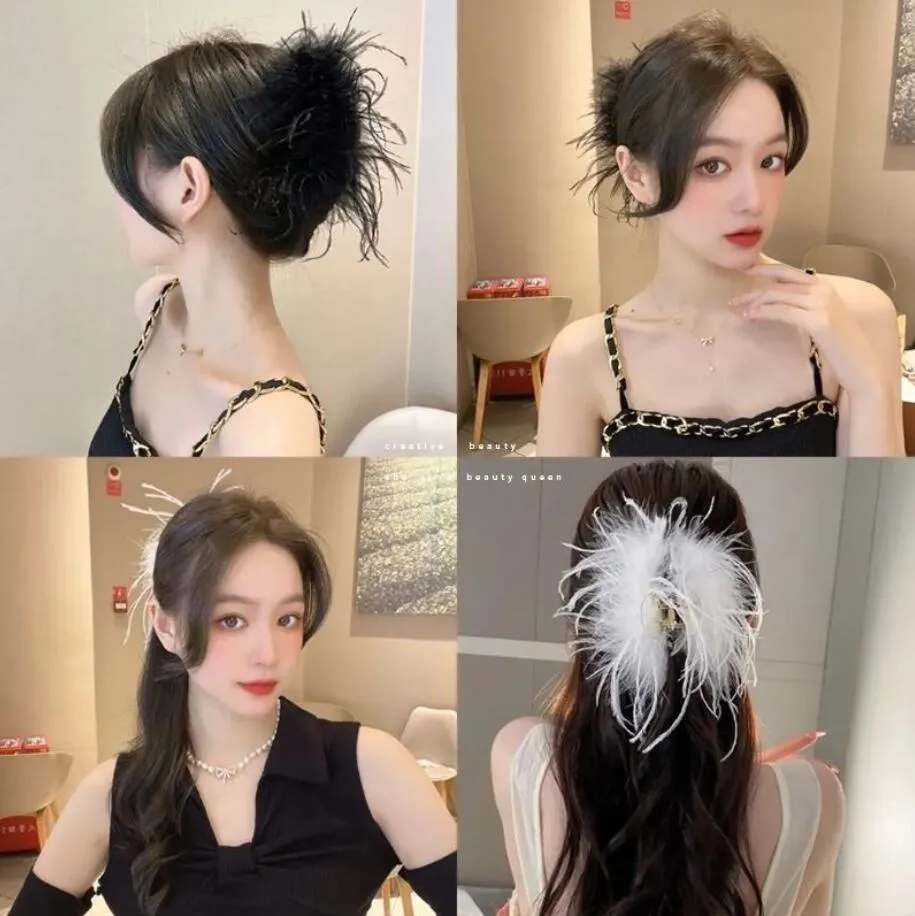 Newest Elegant Feather Hair Clips Ladies White Black Sweet Feather Shark Hair Claw Hairpin Girls Hairs Accessories Party Headwear