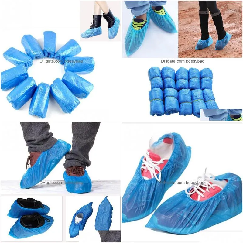 100pcs disposable cover plastic thick outdoor rainy day carpet cleaning blue waterproof shoe covers