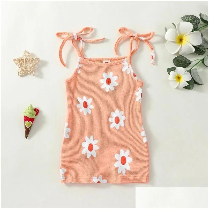 Girls Dresses Girl Kids Infant Baby Summer Dress Casual Sleeveless Tie Shoder Floral Print Beach 6M-5T Drop Delivery Maternity Clothi Dhspl