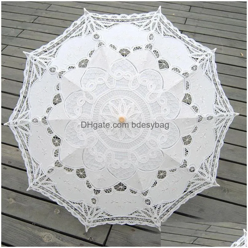 lace parasol umbrella wedding umbrella elegant cotton embroidery garden ivory battenburg 32 inches for 1 piece