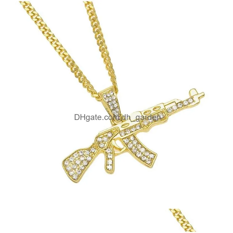 gold iced out ak47 pendant necklace for mens fashion hip hop jewelry cuban link chain necklaces