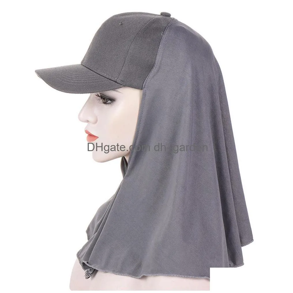 Beanie/Skull Caps Musilm Women Veil Hijab Brim Ball Cap Summer Sports Caps Ready To Wear Instant Fl Neck Er Turban Hat Shawl Dhgarden Dhvej