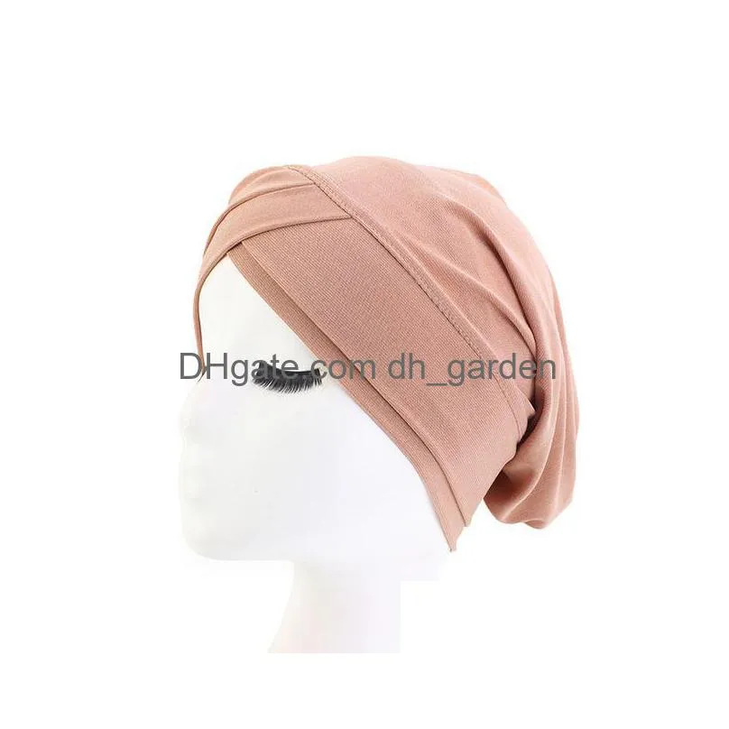 Beanie/Skull Caps Muslim Women Stretchy Hijabs Hat Turban Scarf Bottoming Cancer Beanies Chemo Cap Plain Caps Ethnic Headwea Dhgarden Dhifl