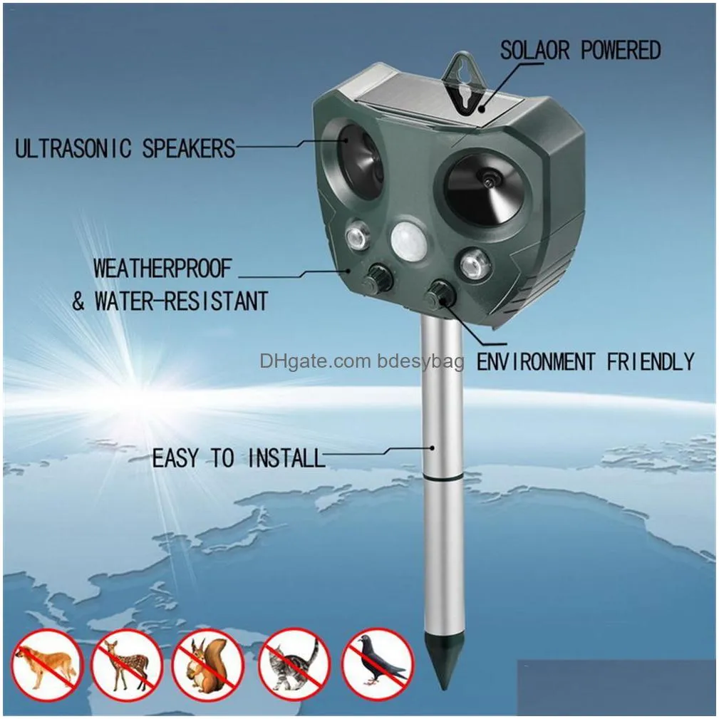 solar powered pest reject ultrasonic garden supplies sonic mouse mole insect pest rodent repellent led light repeller outdoor lamp