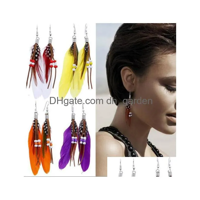 Dangle & Chandelier Long Feather Earrings Boho Style Rice Beads Tassel Drop Delivery Jewelry Earrings Dhgarden Dhjol