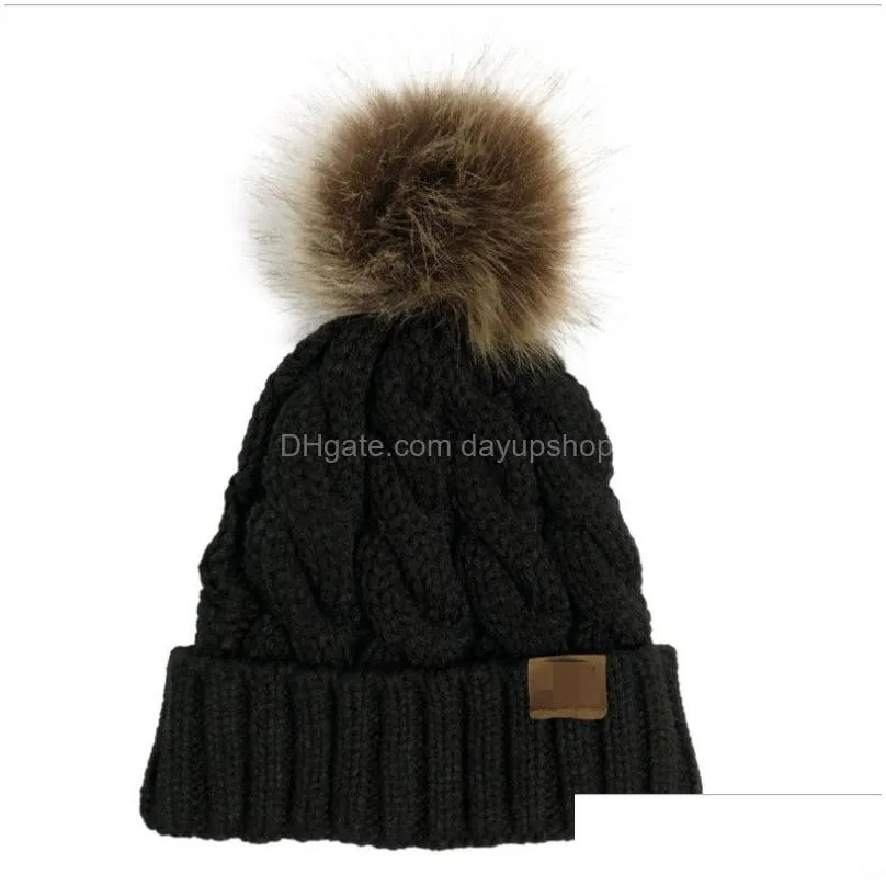 Designer Monochrome Woolen Plover Cap Autumn-Winter Warm Hat Horsetail Wool Ball Knitted Dual Purpose Drop Delivery Dhbao