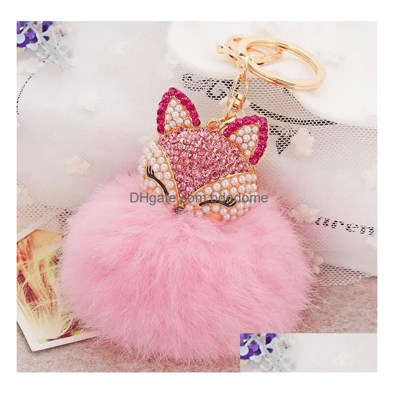 Chuzzle Alloy Key Chain Diameter About 8Cm Fox Head Rabbit Hair Girls Bag Pendant Car Creative Drop Delivery Dhzgc