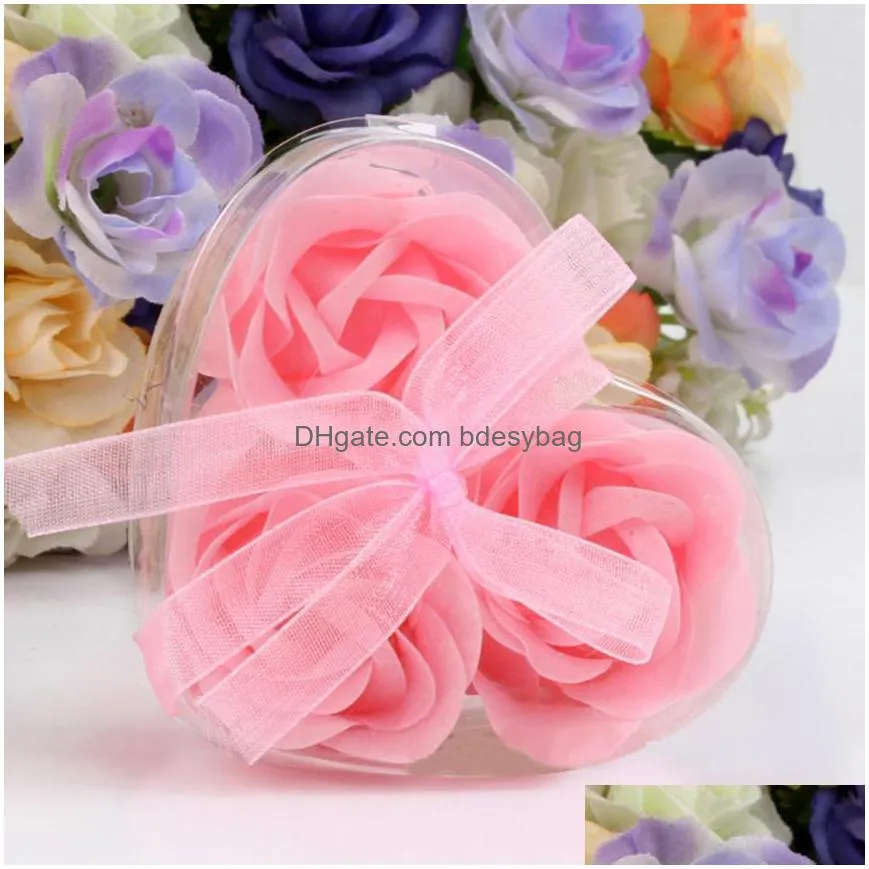 3pcs/set heartshaped rose soap flowers bath body soap romantic souvenirs valentines day gifts wedding favor party decor