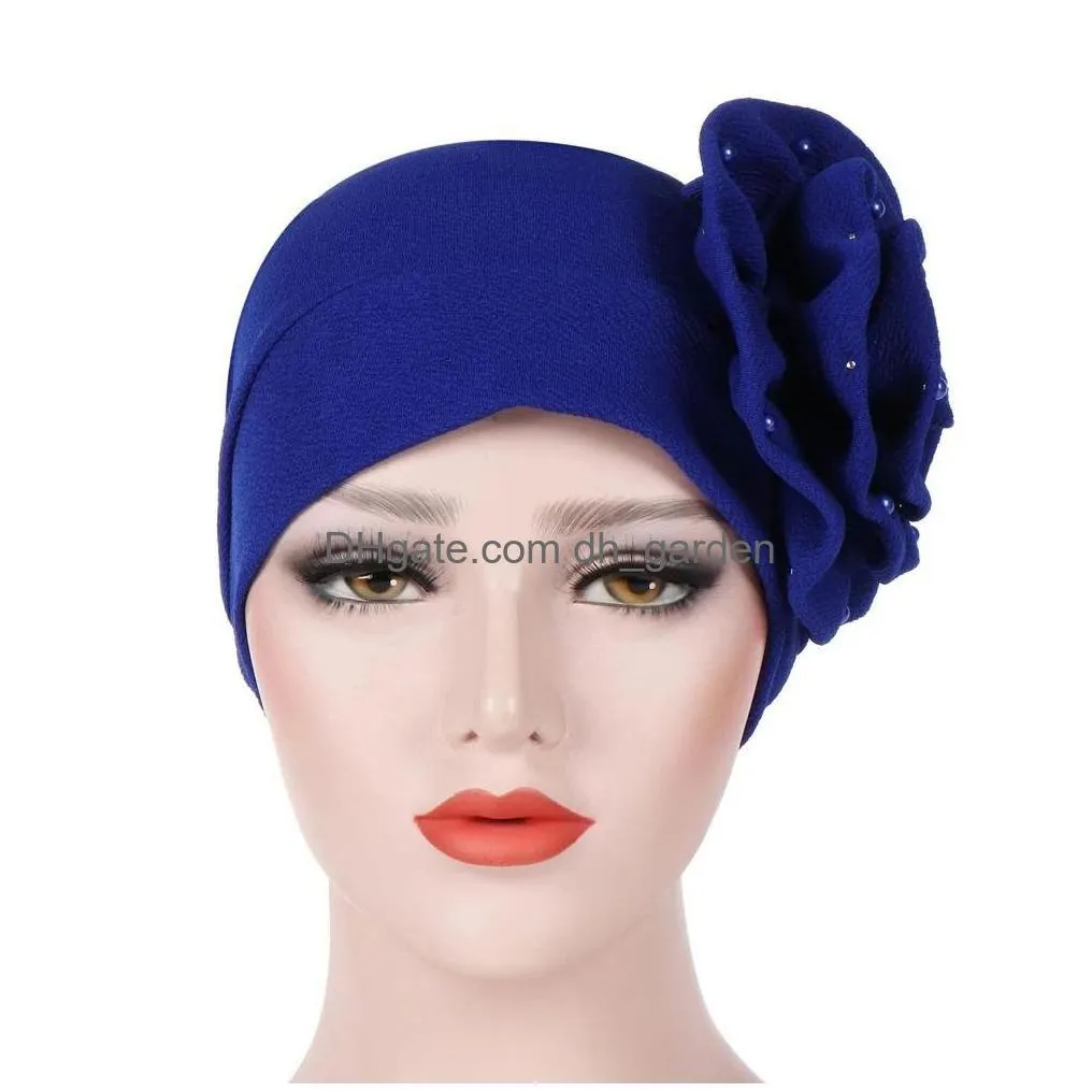 Beanie/Skull Caps Muslim Women Chemo Cap Big Flower Hair Loss Head Wrap Beanie Bonnet Headscarf Indian Headwear Cancer Hat T Dhgarden Dhftk