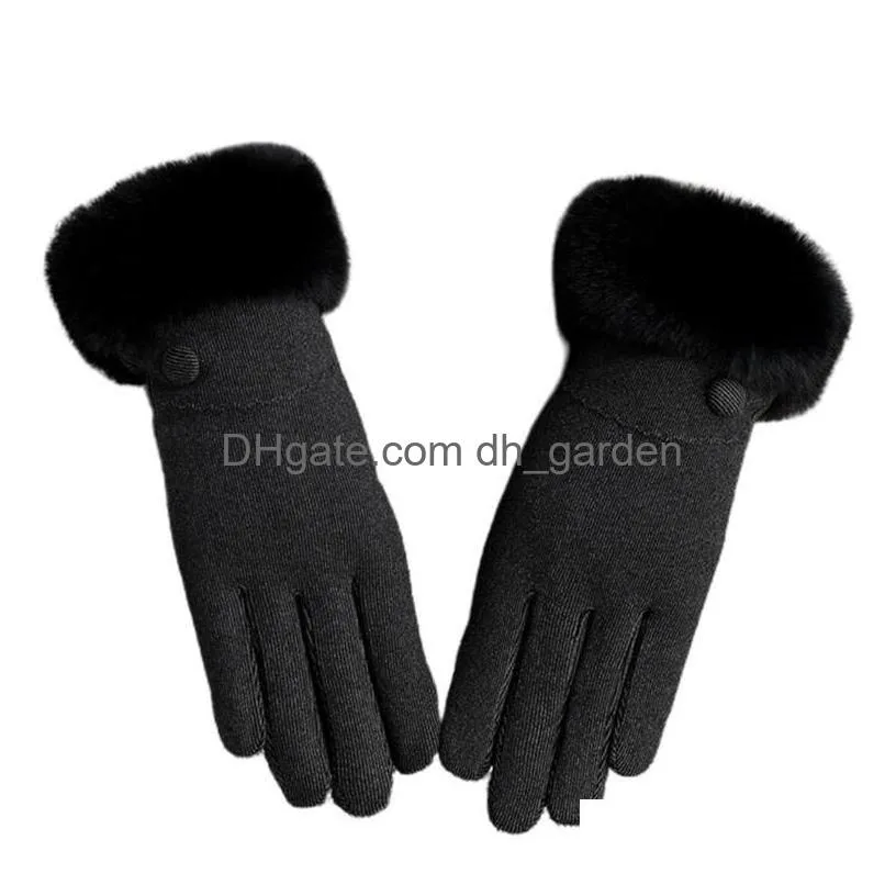 Five Fingers Gloves Women Driving Fl Finger Gloves Button Decor Plush Lined Touch Sn Mittens Drop Delivery Fashion Accessori Dhgarden Dhqfw