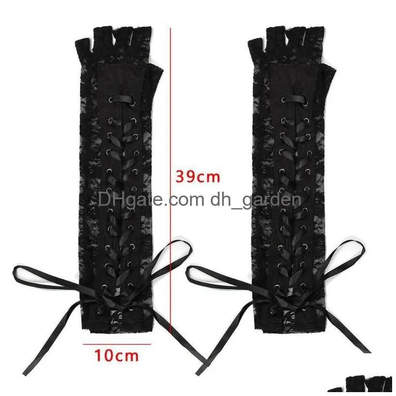 Five Fingers Gloves Five Fingers Gloves 1 Pair Fashion Women Gothic Long Glove Fingerless Black Punk Hip Jazz Disco Mittens Dhgarden Dhuta