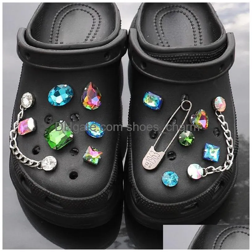 blue peacock croc charms pin colorful diy crystal cute shoe decoration