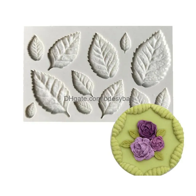 sugarcraft leaves silicone mould candy polymer clay fondant mold cake decorationg tool flower making gumpaste rose leaf