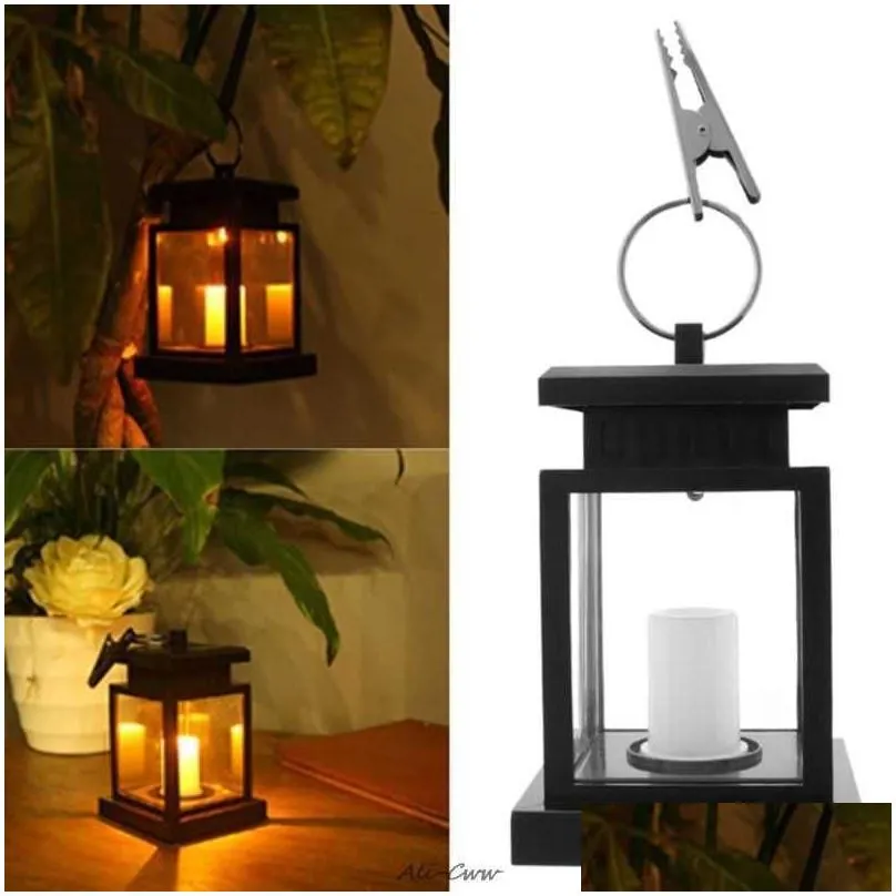 Solar Powered LED Candle Light Table Lantern Hanging Lawn Lamp For Garden Outdoor H0909