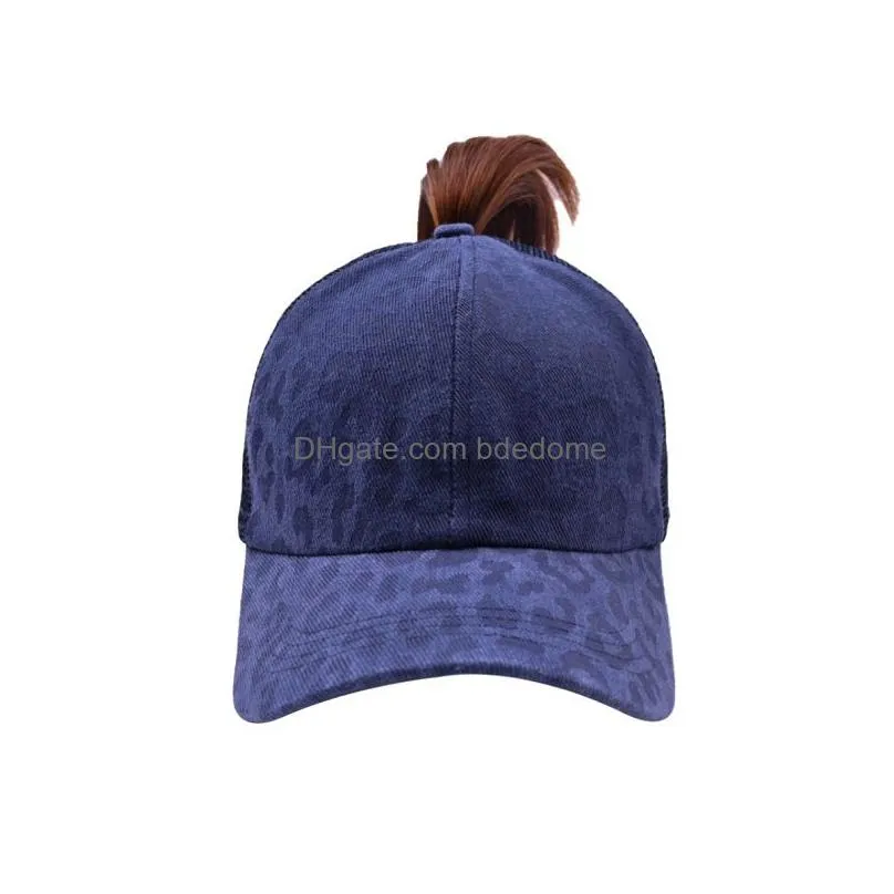 9 Colors Leopard Ponytail Hat Criss Cross Washed Died Messy Buns Ponycaps Baseball Cap For Women Men Summer Trucker Hats Drop Delivery Dhk6X