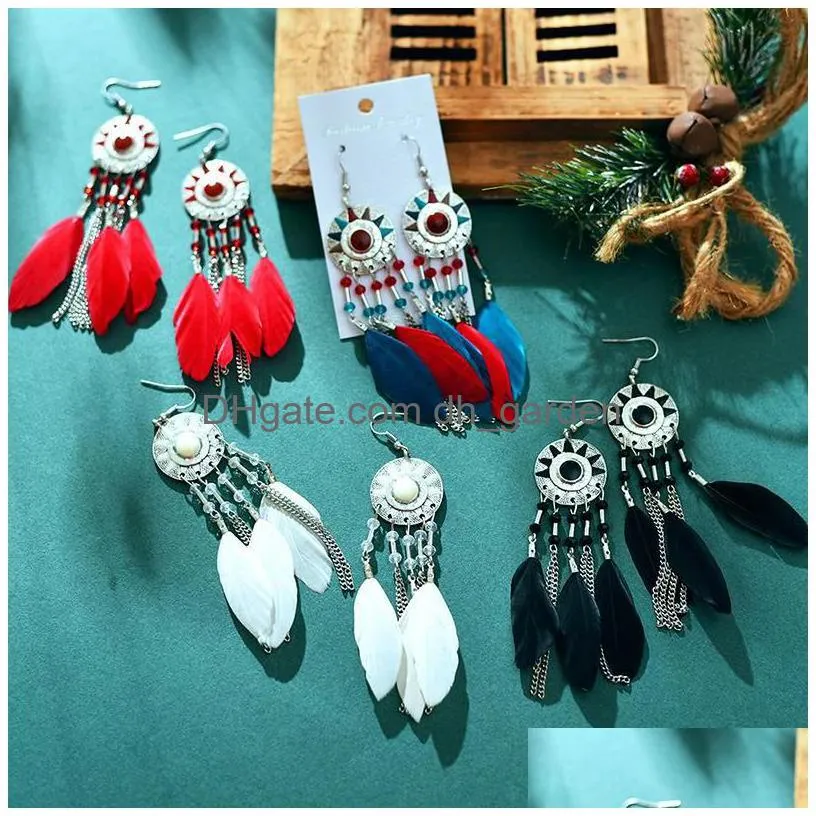 Dangle & Chandelier Personalized Long Tassel Feather Pearl Geometric Earrings Female Round Painting Oil Sun Ear Rings For La Dhgarden Dhvdz