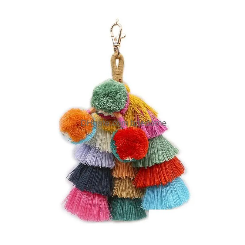 Fashion Bohemia Tassel Key Chain Diy Jewelry Accessories Handmade Ornaments European And American Ethnic Style Bag Pendant Drop Delive Dhfxk