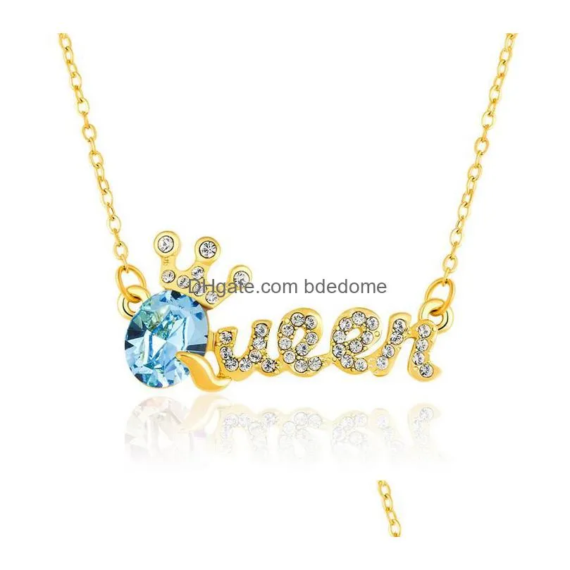 10 Color Elegant Queen Pendant Necklace With Crystal Diamond Collarbone Chain Fashion Accessories Birthday Nice Gift Ship Drop Deliver Dh8Sk