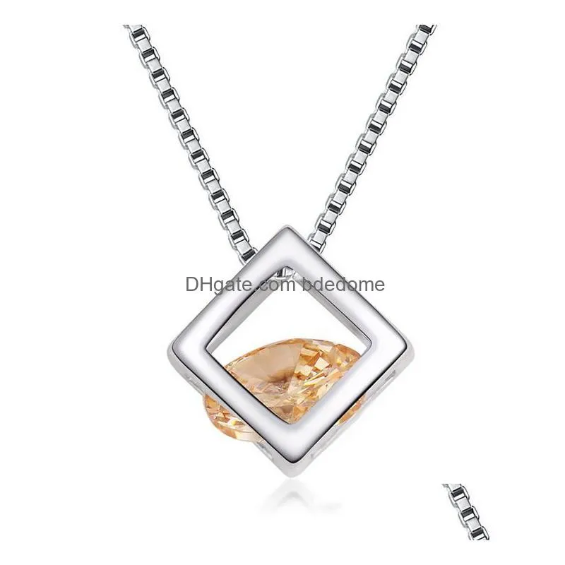 1 Pcs Elegant Cube Pendant Necklace With Crystal Collarbone Chain Fashion Accessories Birthday Nice Gift Ship Drop Delivery Dhdbo