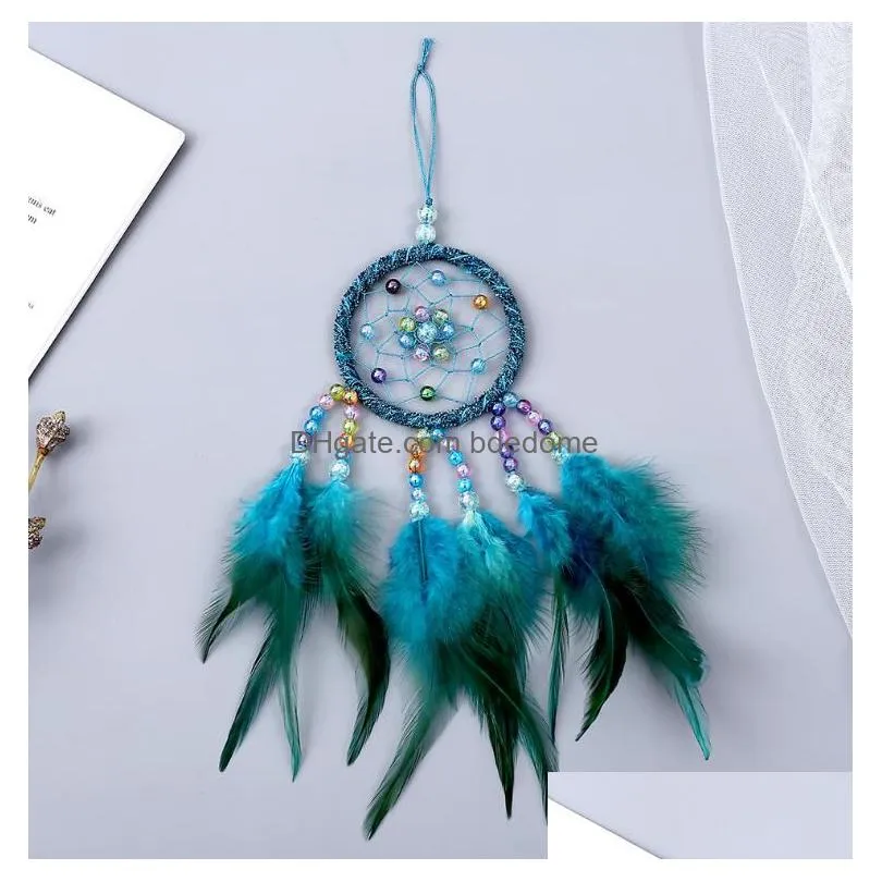 Manual Dream Catchers Wind Chime Accessories Feather Bead Bells Dreamcatcher Home Decoration Hanging Pendant Thanksgiving Christmas Gi Dhsb4