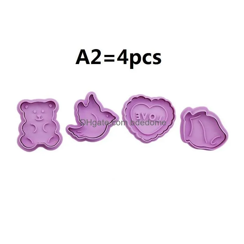 48 Style 1Setis4Pcs 3D Plastic Pp Christmas Cutter Spring Pressing Mod Cake Decorating Tools Biscuits Mold Drop Delivery Dhwjr